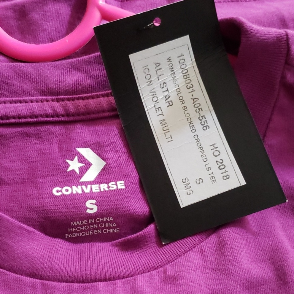 CONVERSE WOMEN'S CROPPED LONG SLEEVE PURPLE SMALL - Picture 3 of 8